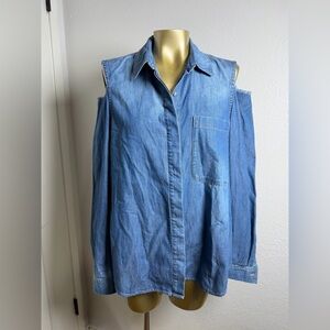 7 For All Mankind Cold Shoulder Button Down Top M